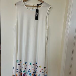 Elegant White Sleeveless Dress with Colorful Accents